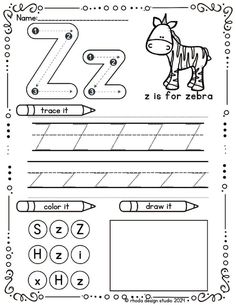 the letter z worksheet for children to practice their handwriting and writing skills, including letters