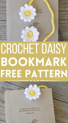 crochet daisy bookmark with text overlay