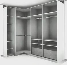 an empty walk in closet with shelves and drawers