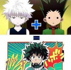 two anime characters, one with white hair and the other with black hair