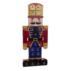 a wooden toy with numbers on it and a nutcracker figure in the middle