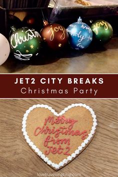 two pictures with christmas ornaments and the words jet city breaks on them