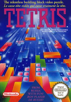 an advertisement for the nintendo game tetris, which features colorful blocks and stars