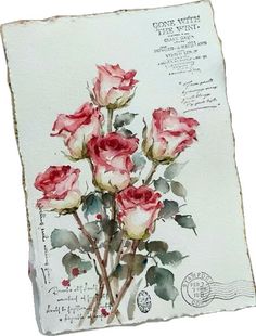 a watercolor painting of roses on a piece of paper