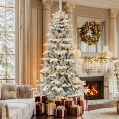 a decorated christmas tree in a living room