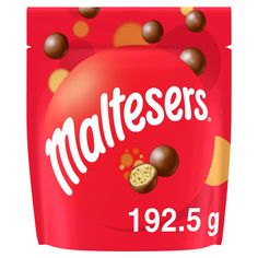 a close up of a bag of food on a white background with the words malteasers