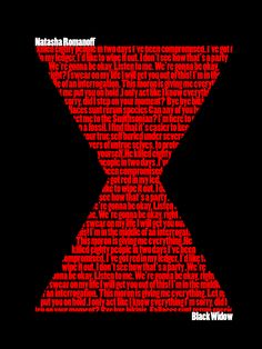 a red and black background with words written in the shape of an hourglass on it