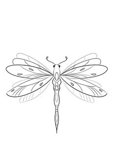 a black and white drawing of a dragonfly