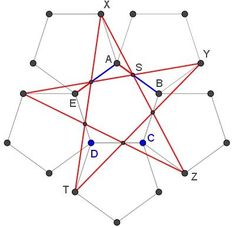 the diagram shows three intersecting lines that are connected to each other, with letters and numbers on them