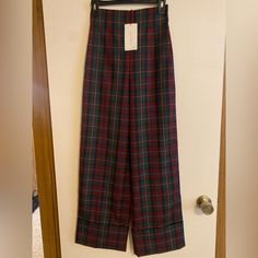 Zara High Waist Plaid Pants New With Tag Plaid Wide Leg Pants, Plaid Pants, Zara Pants, Green Plaid, Pants Color, Wide Leg Pants, Pant Jumpsuit, High Waist, Wide Leg