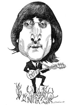 a caricature drawing of person playing the guitar