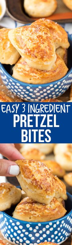 three images showing how to make pancakes with pretzel bites