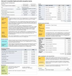 the project charter template is shown in yellow and gray colors, with information on it