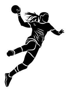 a basketball player is jumping to dunk the ball in black and white silhouette on a white background