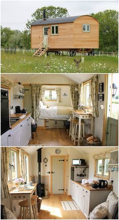 the inside and outside of a tiny house