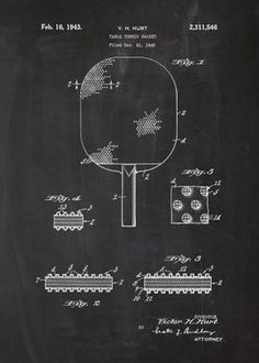 a blackboard drawing of a ping pong racket and net on it's side