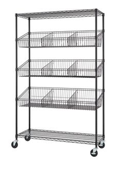 four tiered wire shelf with baskets on wheels