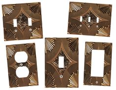 four decorative switchplates are arranged in the shape of an art deco fan pattern