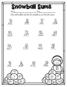 a printable worksheet for addition to the snowball subs with numbers