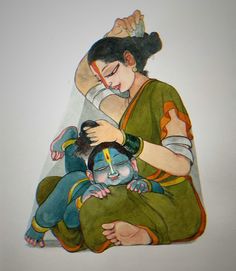 a drawing of a woman holding a baby in her lap with an arm around the child