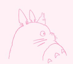 a drawing of a totoro with two cats sitting on it's head