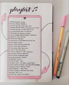 Music Bullet Journal, Headphones Pink, Playlist Songs, Journal Inspiration Writing, Bullet Journal Ideas Templates, Music Journal, Creating A Bullet Journal, Bullet Journal Paper