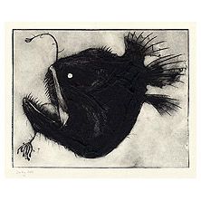 a black and white drawing of a fish with its mouth open in front of the camera