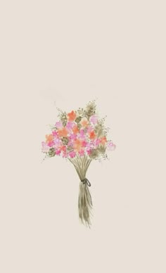 a bouquet of flowers on a white background with watercolors and pastel colors