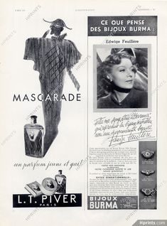 an advertisement for perfumes from the 1950's