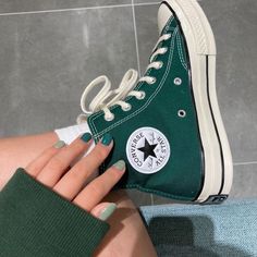 Converse In Every Color, Green And Brown Converse, Best Color Converse, Green Hightop Platform Converse, Forest Green Converse Outfit, Forest Green Things, Dark Green High Top Converse, Dark Green Platform Converse, Amazon Green Converse