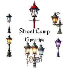 various street lamps are shown in different colors and sizes, with the words street lamp 15 png / jpg