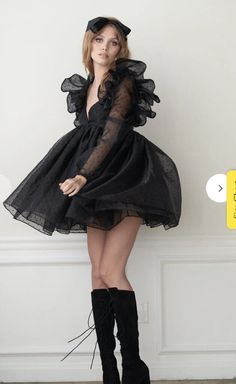 SELKIE The Caviar Sugarfrill Ruffles Puffy Puff Dress S Black | eBay Selkie Dress, Sleeve Ruffles, Puff Dress, Unique Dress, Utila, Mode Inspo, Unique Dresses, Babydoll Dress, Xl Dress