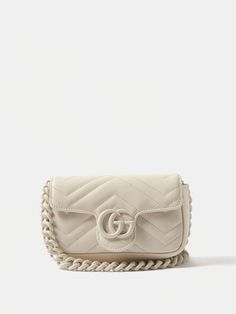 White Gucci Bag, Bags For Ladies, White Crossbody Bag, Soft Gamine, Gucci Gg Marmont, Gucci Gucci, Leather Belt Bag