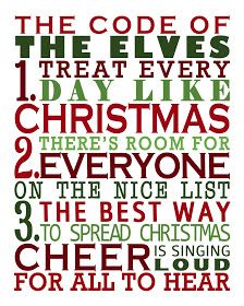 a cross stitch christmas card with the words,'the code of the elves i treat every day like there's room for 2 everyone on the nice list