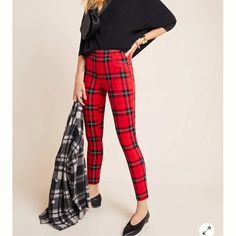 Questions? Leave A Comment Below! High Waist Red Leggings For Fall, Red Fall Leggings For Work, Red Casual Winter Leggings, Red Casual Leggings For Winter, Red Leggings For Workwear In Fall, Plaid Leggings Outfit, East Coast Fashion, Stretchy Dress Pants, Houndstooth Leggings