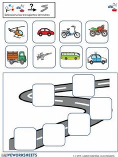 a worksheet with cars and trucks on the road for children to practice their motor skills