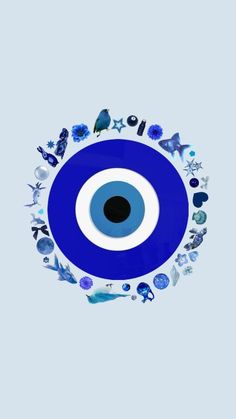 an eye surrounded by fish and sea creatures