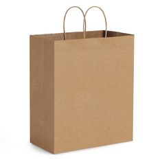 a brown paper bag with handles on a white background