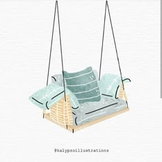 a drawing of a hanging chair with pillows on it