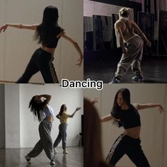 four pictures of dancers in various poses with the words'dancing'written below them