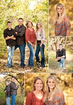 an image of a family posing in the woods for their photo shoot with fall colors