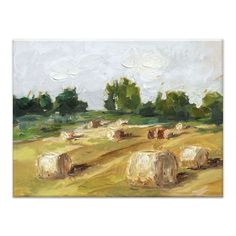 a painting of hay bales in a field