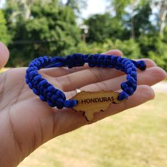 Cute honduras bracelet macrame cord 2mm and 1mm adjustable. Wood map Bracelet Macrame, Wood Map, Gift Bracelet, Macrame Cord, Blue Bracelet, Adjustable Bracelet, Charm Bracelets, Honduras, Bracelet Gift