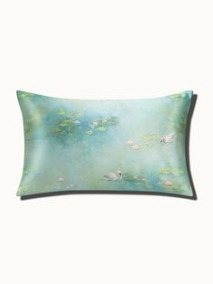 Monet Water Lilies Green Silk Pillowcase - THXSILK Green Silk Pillowcase, Bed Heads, Monet Water Lilies, Silk Pillowcases, Natural Protein, Silk Pillowcase, Bed Head, Green Silk, Silk Thread