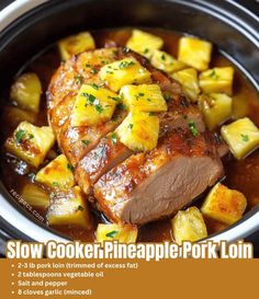 slow cooker pineapple pork loin in a crock pot