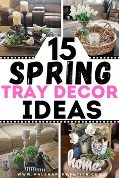 spring decor ideas Spring Tray Decor Ideas, Spring Tray Decor, Easy Spring Decor, Wooden Tray Decor, Table Tray Decor, Coffee Table Decor Living Room, Spring Kitchen Decor