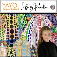 Yayoi Kusama-inspired Infinity Pumpkins.Your student will color and/or paint small, medium, and large Kusama-inspired polka dot pumpkins for this project.This project is so cool. My students loved it, and I know yours will too! Yayoi Kusama is famous for many thingspolka dots and pumpkins are the two things for which she is most famous. This unique project will combine both of those things with your students' creativity to create an "infinity" pumpkin bulletin board displayone like no other! Pos Art History Activities, Colorful Art Installations, Yayoi Kusama Art, Kusama Art, Art With Jenny K, Polka Dot Pumpkin, Fall Bulletin Boards, Christmas Art Projects, Fun Fall Activities