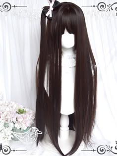 Transform your look effortlessly with our stunning 85cm long straight synthetic wig. Featuring a rich black-brown hue, this wig offers a natural and sophisticated appearance that complements any style. Made from high-quality synthetic fibers, it is soft to the touch and mimics real hair with a natural shine.  Perfect for everyday wear, cosplay, parties, or special occasions, this wig is easy to style and maintain. Simply put it on and instantly elevate your appearance with this chic and fashiona Black Straight Hair Wig, Pretty Wigs, Black Hair Wigs, High Fashion Hair, Wig Hairstyles Ideas, Kawaii Hairstyles, Hair Up Styles, Black Wig