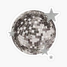 a silver disco ball with stars sticker