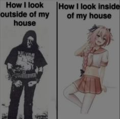 two pictures with the words how i look outside of my house and an image of a man in a hoodie